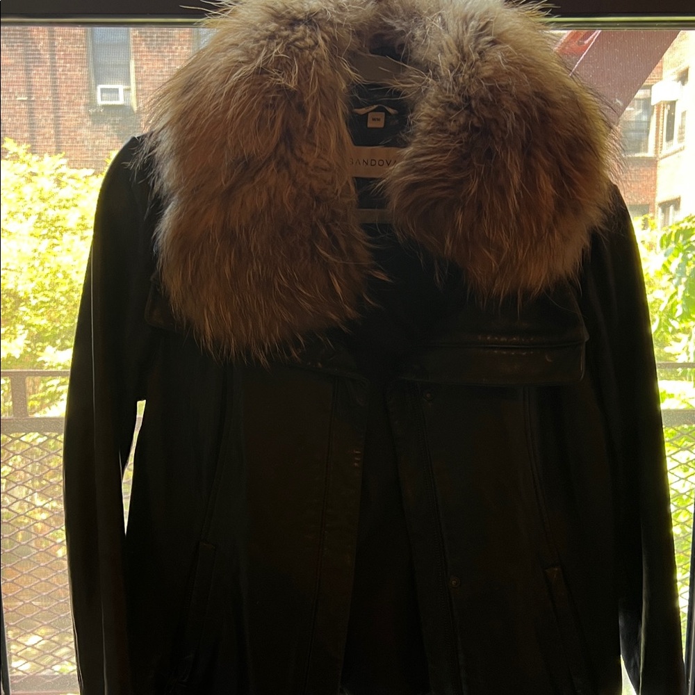 Women's Black Leather Jacket with Faux Fur Collar